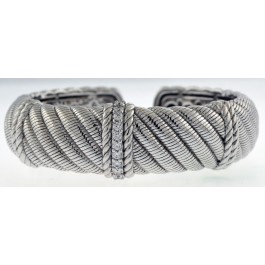 Judith Ripka 925 Sterling Silver Diamonique Textured Hinged Cuff Bracelet 6"