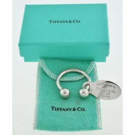 Please Return To Tiffany & Co 925 Sterling Silver Oval Tag Horseshoe Key Ring