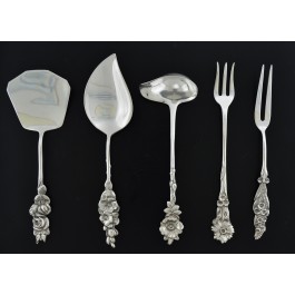 Reed & Barton Harlequin 5 Piece 925 Sterling Silver Hors D'oeuvre Hostess Set