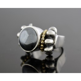 Lagos Caviar 18k Yellow Gold 925 Sterling Silver Cabochon Hematite Ring Size 7