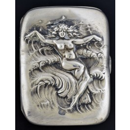 Art Nouveau Unger Brothers Sterling Silver Repousse Vermeil Nude Cigarette Case