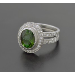 Signed Sam Lehr 18k White Gold 3.5ct Chrome Tourmaline .90tcw Diamond Ring 7.25