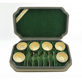 Set Of 6 Sterling Silver Vermeil Salt Pepper Cellars With Spoons Original Box