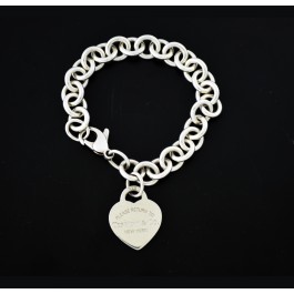 Please Return To Tiffany & Co .925 Sterling Silver Heart Tag Charm Bracelet 7.5"