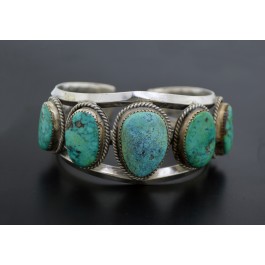 Old Pawn Navajo Signed AMB Sterling Silver Carico Lake Turquoise Cuff Bracelet 6