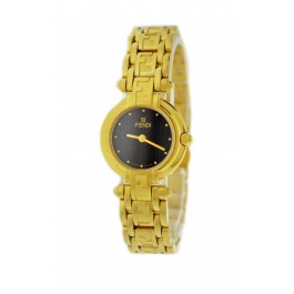 Fendi Forever 25mm Gold Tone FF Repeating Logo Black Dial Quartz Watch 004-271