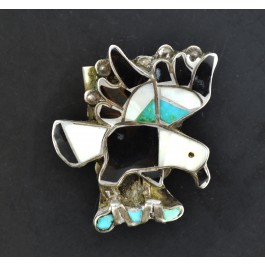 Vintage Zuni Bennett C31 925 Sterling Silver Onyx Turquoise MOP Eagle Bolo Slide