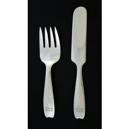 Tiffany & Co Cordis 925 Sterling Silver 2 Piece Baby Set Fork Knife With Mono