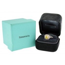 Tiffany & Co Soleste 1.61 ct Cushion Yellow Diamond Platinum Engagement Ring 5.5