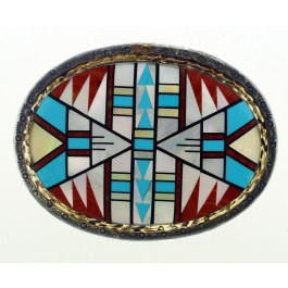 Willie Mariano Navajo Native American Sterling Silver MOP Turquoise Belt Buckle