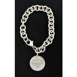 Please Return To Tiffany & Co 925 Sterling Silver Round Tag Charm Bracelet 6 3/4"
