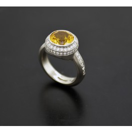 Signed Sam Lehr 18k White Gold 2.70 ct Yellow Sapphire Diamond Ring Size 5.5
