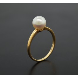 Vintage Signed Mikimoto 14k Yellow Gold 7mm Cultured Akoya Pearl Ring Size 6.25