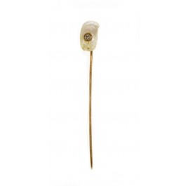 Art Nouveau 10k Gold .10ct Old Euro Champagne Diamond Baroque Pearl Stick Pin