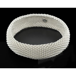 Tiffany & Co Somerset Sterling Silver 17mm Wide Woven Mesh Bangle Bracelet 7.5"