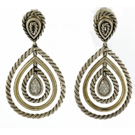 David Yurman Cable Classics 925 Sterling Silver Diamond Teardrop Dangle Earrings