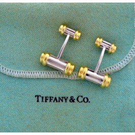 Vintage Tiffany & Co Atlas Groove 18k Gold Sterling Silver Bar Column Cufflinks