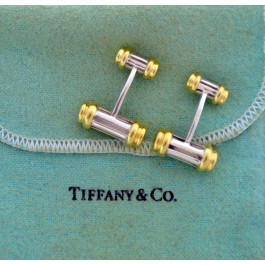 Vintage Tiffany & Co Atlas Groove 18k Gold Sterling Silver Bar Column Cufflinks