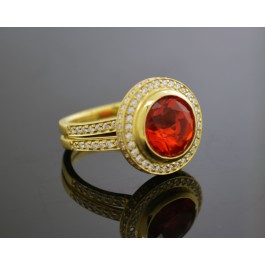 Sam Lehr Matte 18k Yellow Gold 3.11ct Fire Opal .85tcw Diamond Cocktail Ring 7.5