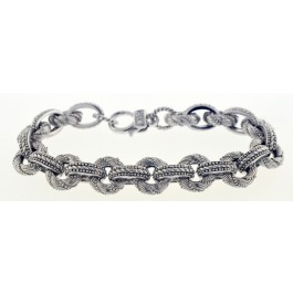 Judith Ripka Sterling Silver Diamonique Textured Rolo Chain Link Bracelet 7.5"