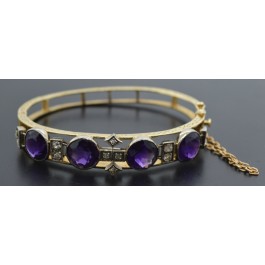 Antique Victorian 14k Yellow Gold Amethyst 1.10 tcw Diamond Bangle Bracelet 6.25