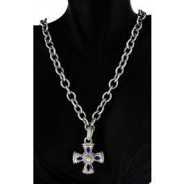 Judith Ripka Sterling Silver Sapphire Pearl Maltese Cross Pendant Necklace 18"