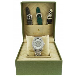 Judith Ripka 34.5mm Stainless Steel Diamonique Bezel Madison Watch 3 Straps NIB