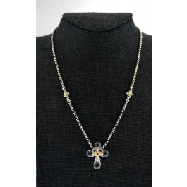 Konstantino Pythia 18k Gold 925 Sterling Silver Crystal Ruby Cross Necklace 18"