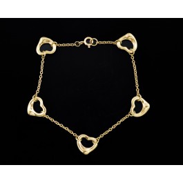 Tiffany & Co Elsa Peretti 18k Yellow Gold 11mm 5 Open Heart Chain Bracelet 7"