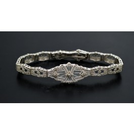 Esemco Deco 14k White Gold .14tcw Diamond Camphor Glass Filigree Bracelet 6 1/4"