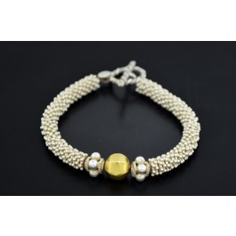 Laura Gibson 925 Sterling Silver Vermeil Granulated Bead Toggle Bracelet 7.25"