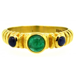 Designer 14K Yellow Gold Emerald Sapphire Cabochon Ring Band Size 9