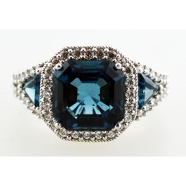 Judith Ripka Sterling Silver Asscher London Blue Topaz Diamonique Ring Size 8
