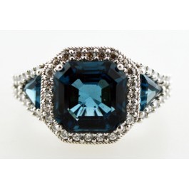 Judith Ripka Sterling Silver Asscher London Blue Topaz Diamonique