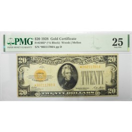 Series Of 1928 $20 Small Size Gold Certificate Fr#2402* Star Note PMG VF25