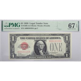 Series Of 1928 $1 Legal Tender Note Funny Back Fr#1500 PMG Superb Gem UNC 67 EPQ