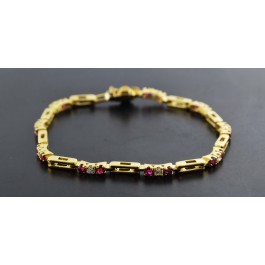 Vintage Cartier 3mm 18k Yellow Gold Diamond Ruby Station Tennis