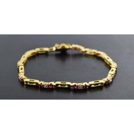 Vintage Cartier 3mm 18k Yellow Gold Diamond Ruby Station Tennis Bracelet 7.5"