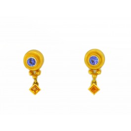 Sam Lehr 18k Yellow Gold .50tcw Tanzanite .40tcw Yellow Sapphire Stud Earrings