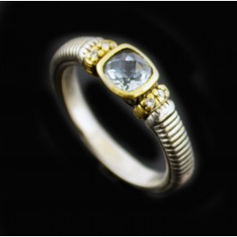 Judith Ripka JR Two 18k Gold Sterling Silver Blue Topaz Diamond Ring Size 7