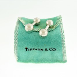 Vintage Tiffany & Co 925 Sterling Silver Barbell Cufflinks With Pouch