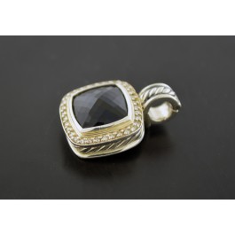 David Yurman Albion Sterling Silver .23 tcw Diamond Onyx Pendant For Necklace 