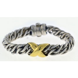 David Yurman Lyrica 18k Yellow Gold Sterling Silver X Wheat Chain Bracelet 6.5"