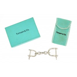 Tiffany & Co 925 Sterling Silver Large Double Shackle Valet Keychain Box & Pouch