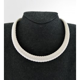 Tiffany & Co Somerset Sterling Silver 12mm Wide Woven Mesh Choker Necklace 17"
