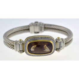 David Yurman Albion 18k Gold Sterling Silver Smokey Quartz Diamond Bracelet 6.5"