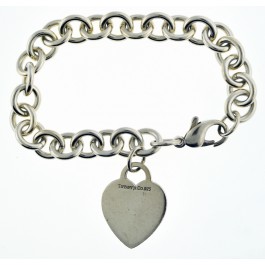 Tiffany & Co .925 Sterling Silver Heart Tag Charm Bracelet 7.5"