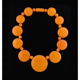 1920s Amber Butterscotch Orange Bakelite Graduating Bead Disc Necklace 19.5"