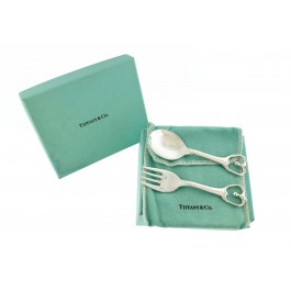 Tiffany & Co Elsa Peretti Apple Sterling Silver Baby Fork & Spoon Set Box Pouch