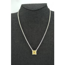Judith Ripka JR Two 18k Gold Sterling Silver Lemon Quartz Diamond Necklace 17"